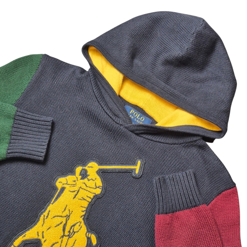 Polo Ralph Lauren Boys M 10-12 Hoodie Sweater Big Pony Colorblock Cotton